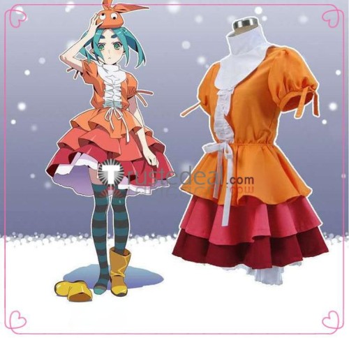 Tsukimonogatari Yotsugi Ononoki Orange Dress Cosplay Costume