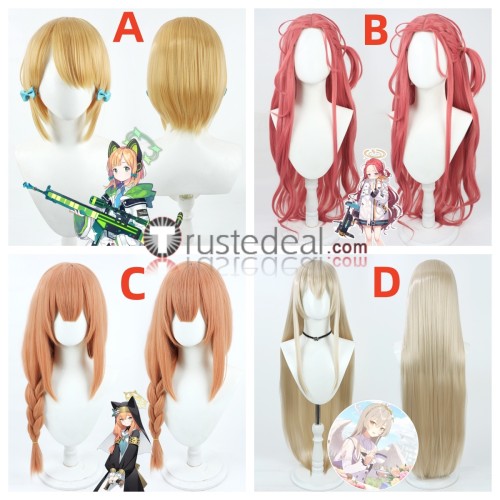 Blue Archive Saiba Midori Yuzu Hanaoka Iochi Mari Kirifuji Nagisa Golden Pink Cosplay Wig