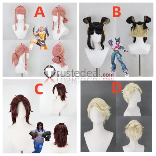 Overwatch LE SSERAFIM Mercy Juno Mei Junker Queen Blonde Golden Pink Styled Cosplay Wig