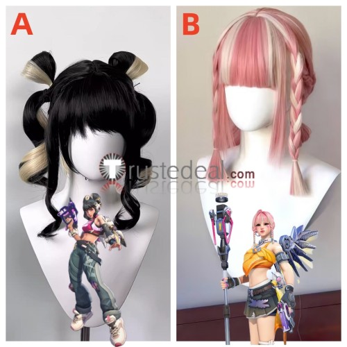 Overwatch LE SSERAFIM Mercy Juno Blonde Pink Black Styled Cosplay Wig