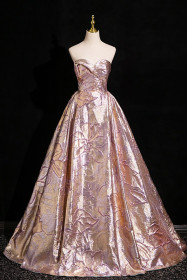 Printed Off Shoulder Fluffy Princess Prom Dress