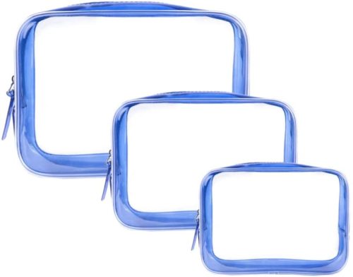 3Pcs Lurrose Waterproof Clear Toiletry Bag PVC Makeup Bag Zipper Travel Cosmetic Organizer (Blue)