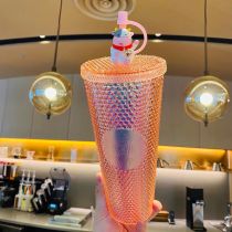 2021 Ox Year Cow Topper Coral Pink Diamond Studded Cup Tumbler