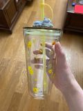 Luckin Coffee Cat Topper Yellow Flower 17oz Double Wall Glass Cup Tumbler