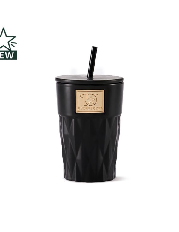 2021 Black Check Gold Logo 14oz Ceramics Cup Tumbler