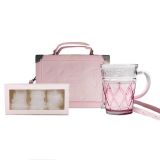 21 Pink 15oz Glass Cup with Bag and Ice Tray Set