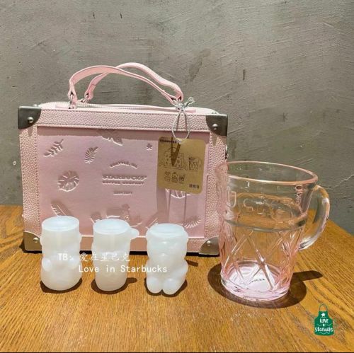 21 Pink 15oz Glass Cup with Bag and Ice Tray Set