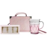 21 Pink 15oz Glass Cup with Bag and Ice Tray Set