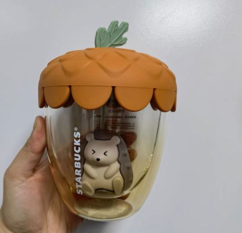21 mid autumn day hedgehog hazelnut design 14oz double wall glass cup
