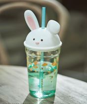 21 Autumn Maple Leaves Cute Rabbit 16oz Glass Straw Cup