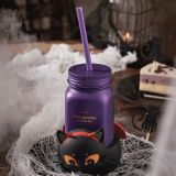 21 Halloween Playful devil 16oz Mason SS cup tumbler with coaster