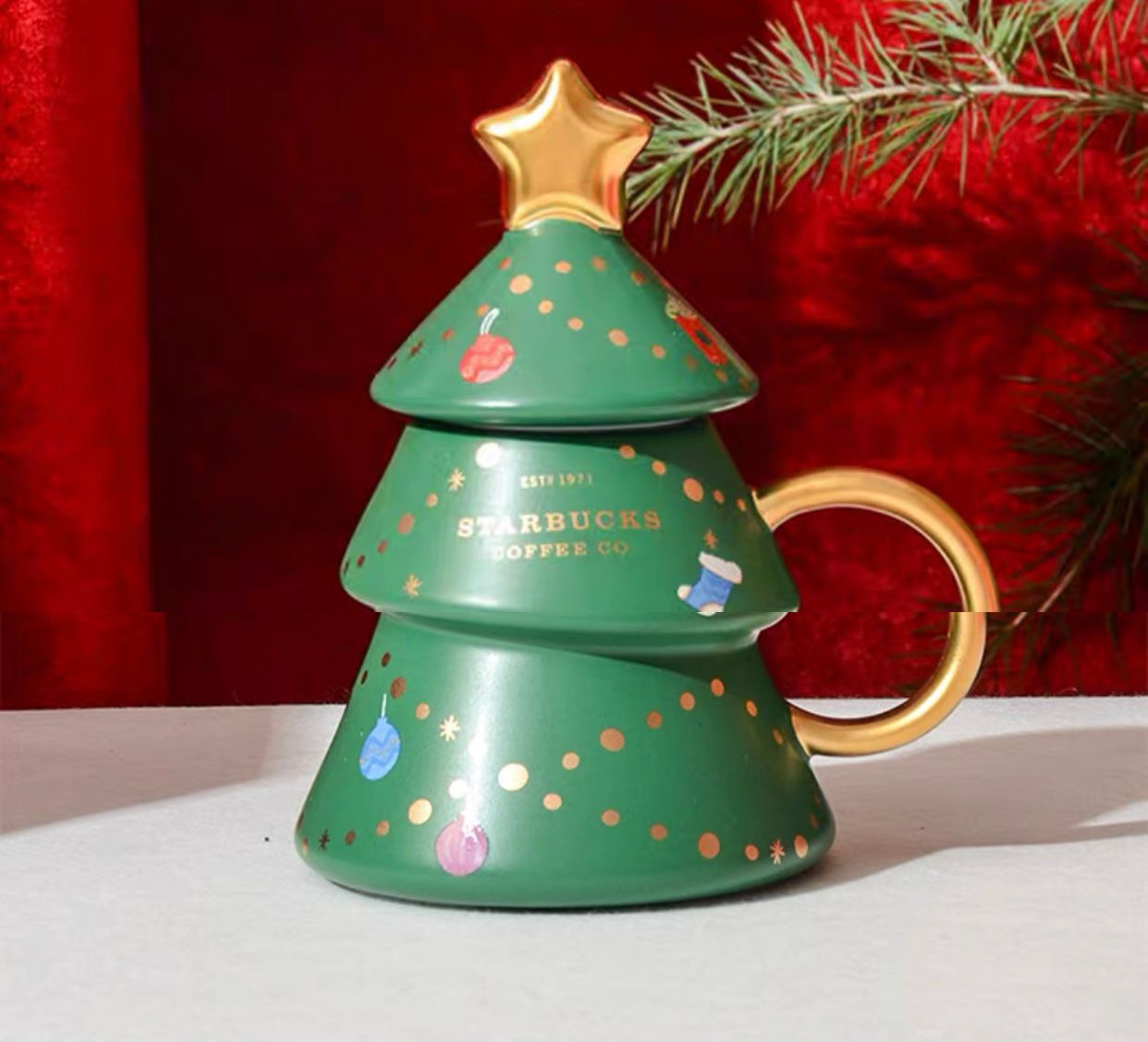 Starbucks 2021 China Green Lantern Christmas Tree Mug 14oz Cup