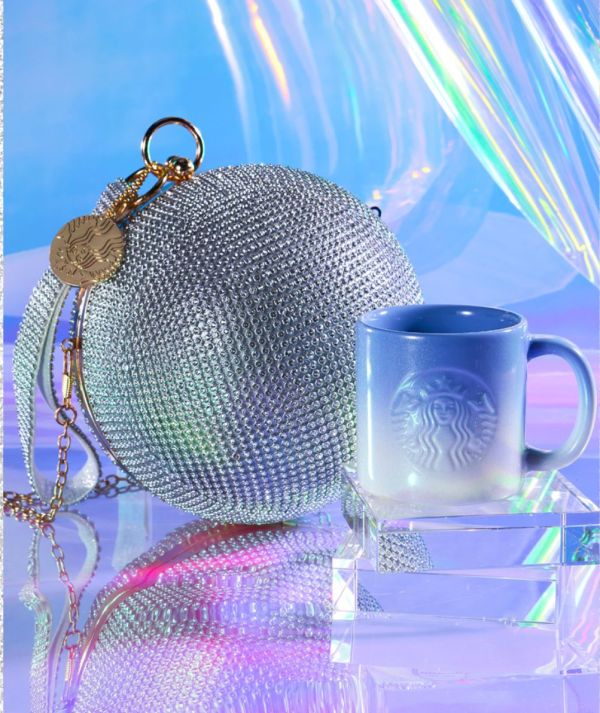 Starbucks 2021 China Christmas Blue Glitter Gradient 3oz Mug with Diamond Disco Ball Bag