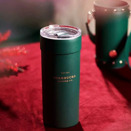 Starbucks 2021 China Christmas Green 27oz Cup Tumbler with Rivet Sleeve