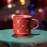 Starbucks 2021 China Christmas Red Gold Rivet 13oz Mug with Coaster