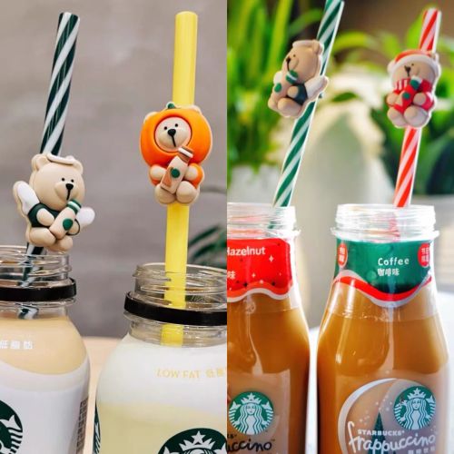 US$ 18.99 - Starbucks 2021 Pumpkin and Angel And Christmas Bear Straw Topper  - m.
