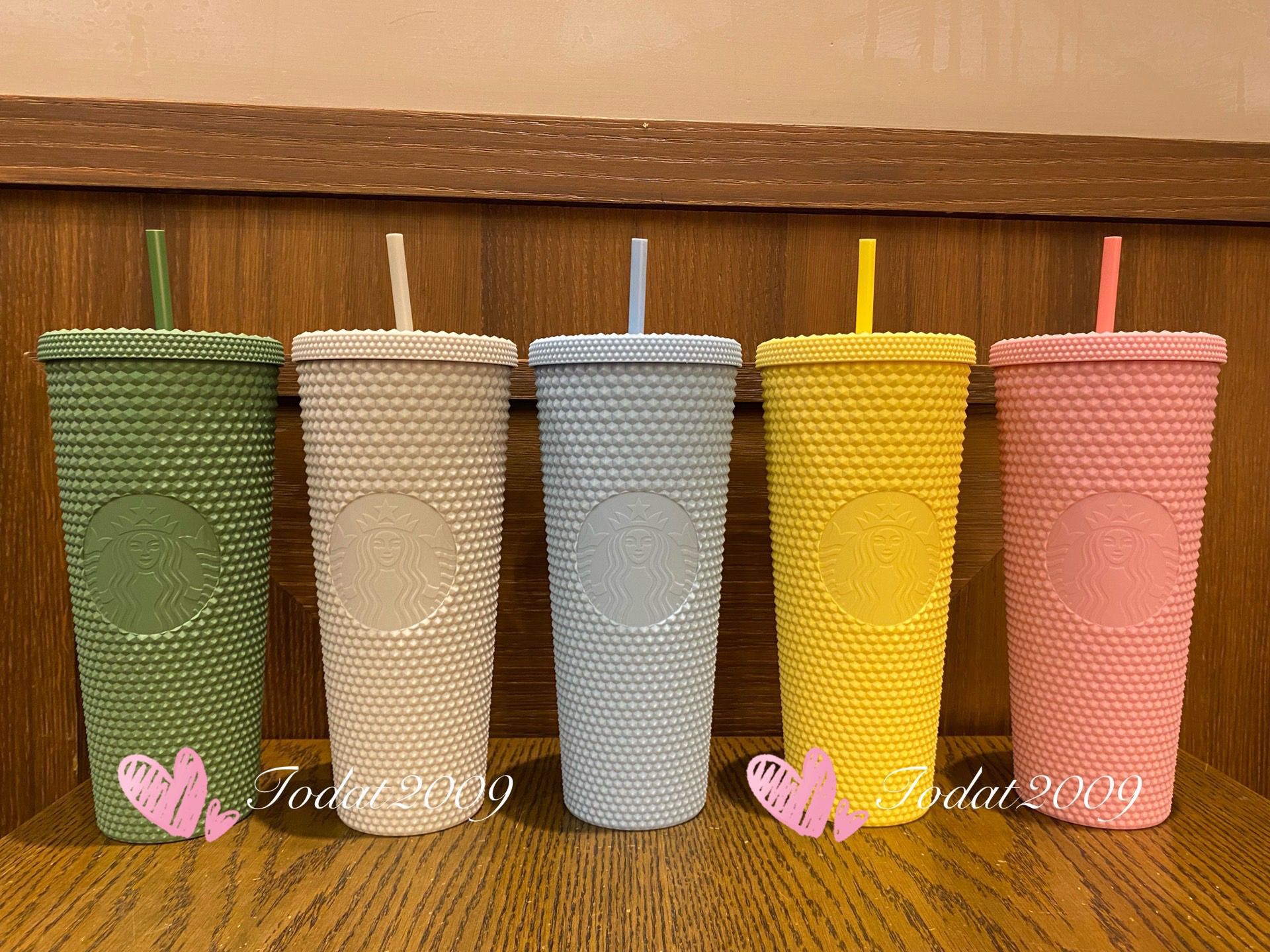Starbucks Taiwan coral pink / Mint blue 24oz jeweled straw cups
