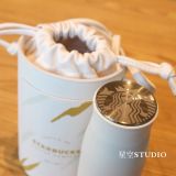 Starbucks 2022 China Tiger White Gold Stripe 14oz Tumbler with Round Bag