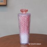 Starbucks 2022 China Valentine's Day Shinning Crown Pink Glitter Jewel 24oz Cup Tumbler
