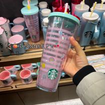 Starbucks 2022 Korea Valentine's Day Stripe Plastic Tumbler has small scratches