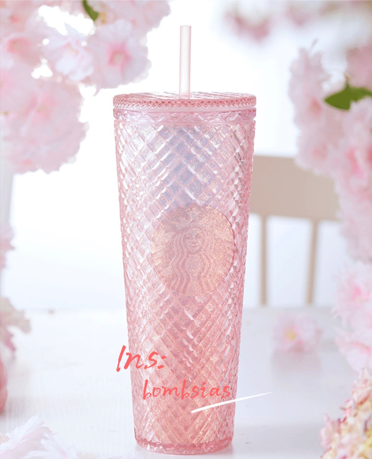 Cherry Blossom Sakura Double Walled Glitter Glass Mug 355ml/12oz
