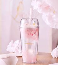 Starbucks 2022 China Pink Sakura Flying 16oz Double Wall Plastic Cup Tumbler