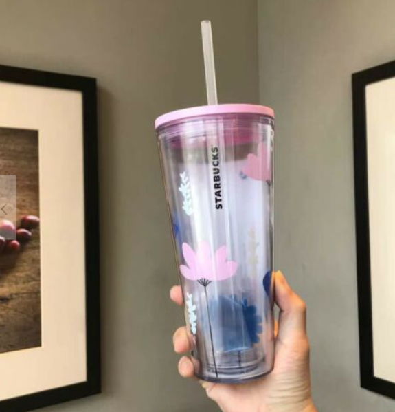 Starbucks 2020 China Summer Flowers Bloom Pink Blue 20oz Cold Cup Tumbler