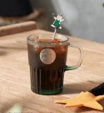 Starbucks 2022 China Gradient Green 14oz Glass Cup with Bear Stick