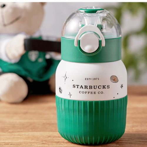 New Limited Edition Starbucks 600ml Green Apron Straw Cup Bear