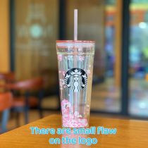 Starbucks Valentine's Day Pink Glitter 20oz Glass Cup
