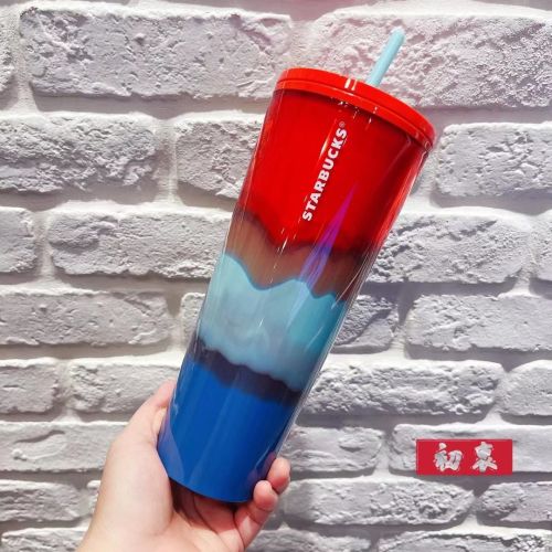 Starbucks 2022 Taiwan Red Teal Blue Wave 24oz Cup Tumbler