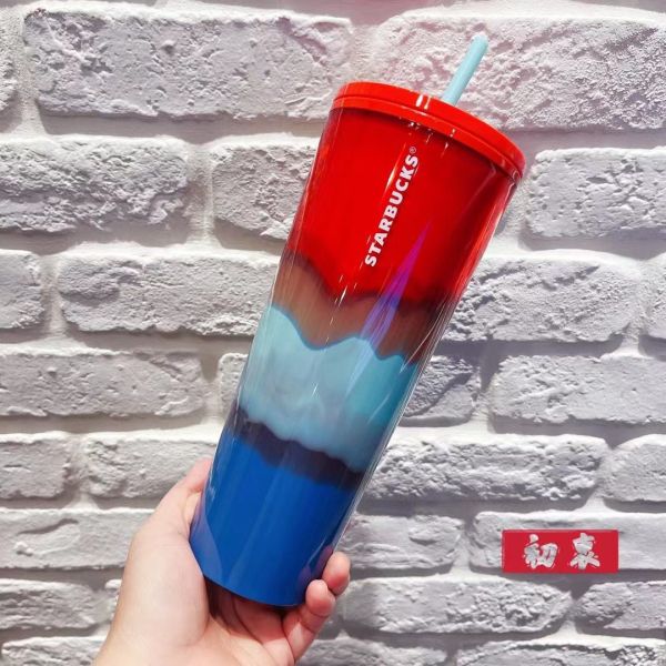 Starbucks 2022 Taiwan Red Teal Blue Wave 24oz Cup Tumbler