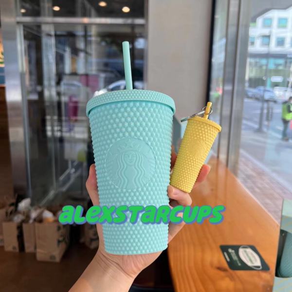 Starbucks 2022 Korea Summer Mint Grande Studded And Yellow Ornament Keychain Set