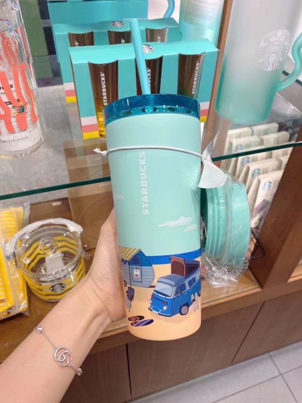Starbucks 2022 Korea Summer Blue Beach SS Tumbler with Two Lids