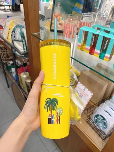 Starbucks 2022  Korea Summer Yellow Trees SS Tumbler with Two Lids