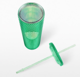 Starbucks 2022 Thailand Blue Sky Matte or Green Bling Studded 24oz Cup Tumbler