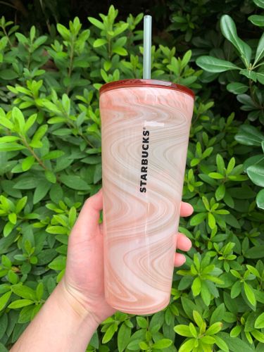 US$ 89.99 - Starbucks 2017 Coral Pink Marble 20oz Glass Cup Tumbler -  m.