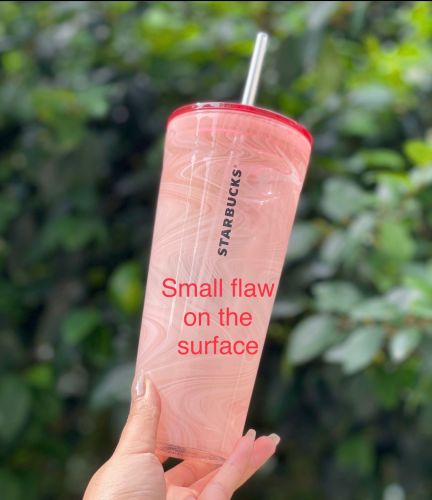 Starbucks 2017 Coral Pink Marble 20oz Glass Cup Tumbler