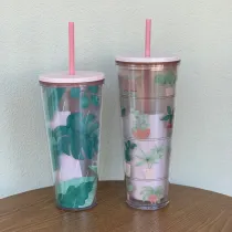 Starbucks 2022 Taiwan Dews on Leaves 20oz and Home Greenery 24oz Plastic Cup Tumbler