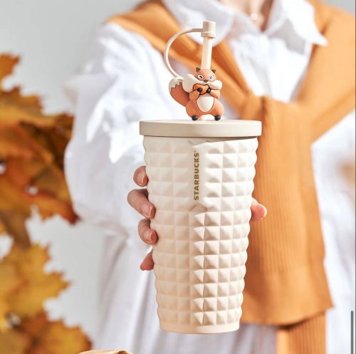 2023 Starbucks Autumn Relief Maple Leaves 12oz Coffee Mugs W/ Squirrel Stick