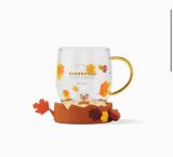 Starbucks 2022 China Autumn Squirrel eat Chestnut 16oz Glass Cup with coaster