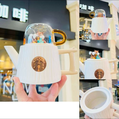 Starbucks 2022 China Warm Autumn Squirrel Tea Pot Glass Cup Set