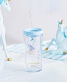 Starbucks 2022 China Summer Contigo Blue Carousel 16oz Plastic Double Wall Straw Cup Tumbler