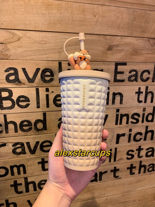 Starbucks 2022 China Autumn Forest Cute Squirrel Topper Pineapple 16oz SS Cup Tumbler