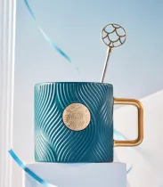 Starbucks 2022 China Blue Green Stripe Siren Logo 14oz Mug with Stick