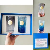 Starbucks 2022 China Blue Gradient 15oz Glass Two Cups Set with Gift Box