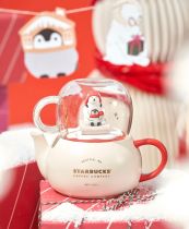Starbucks 2022 China Christmas Polar Bear Gift Glass Cup and Teapot Set