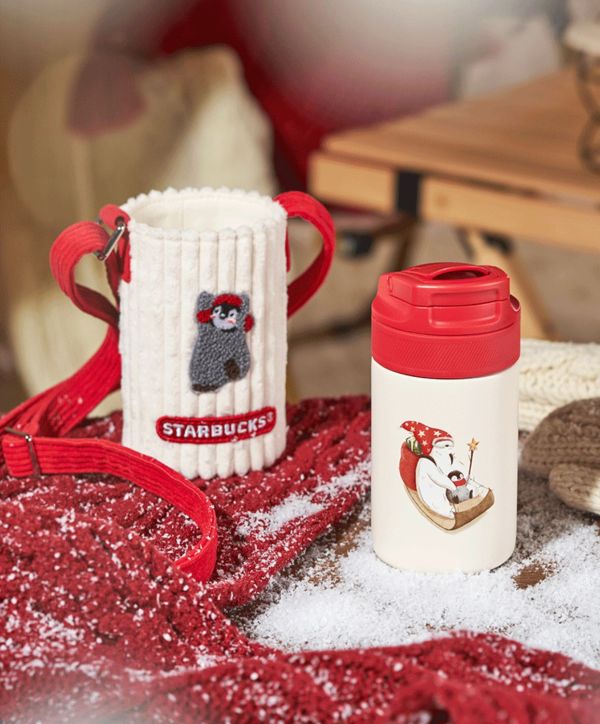 Starbucks 2022 China Christmas Winter Sledding 9oz Cup Tumbler with Sleeve
