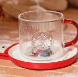 Starbucks 2022 China Christmas 14oz Glass Cup with Polar Bear Coaster
