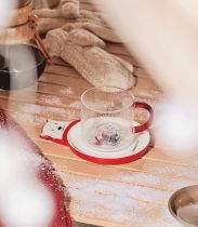 Starbucks 2022 China Christmas 14oz Glass Cup with Polar Bear Coaster